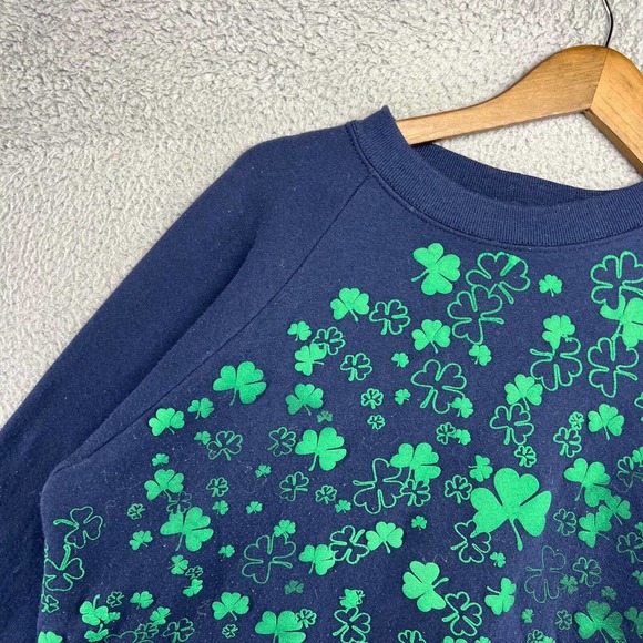Vintage Irish Sweatshirt Men's Large Blue Green Crewneck Shamrock All Over Puff - Picture 4 of 15